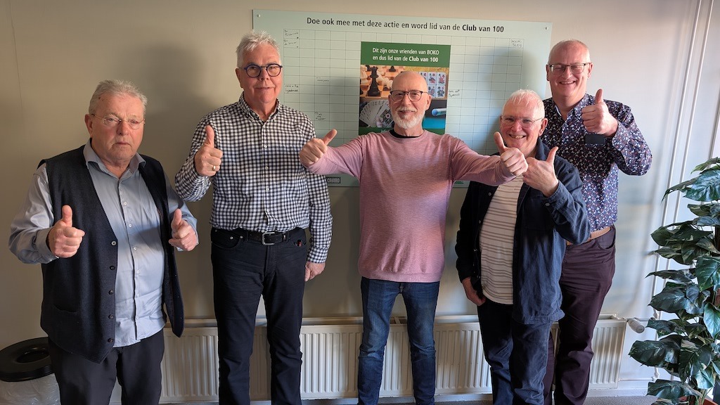 Van links naar rechts: Fred Blom, Piet Heijnis, Martin Verweij, Wim van der Noort en Willem de Boer.
